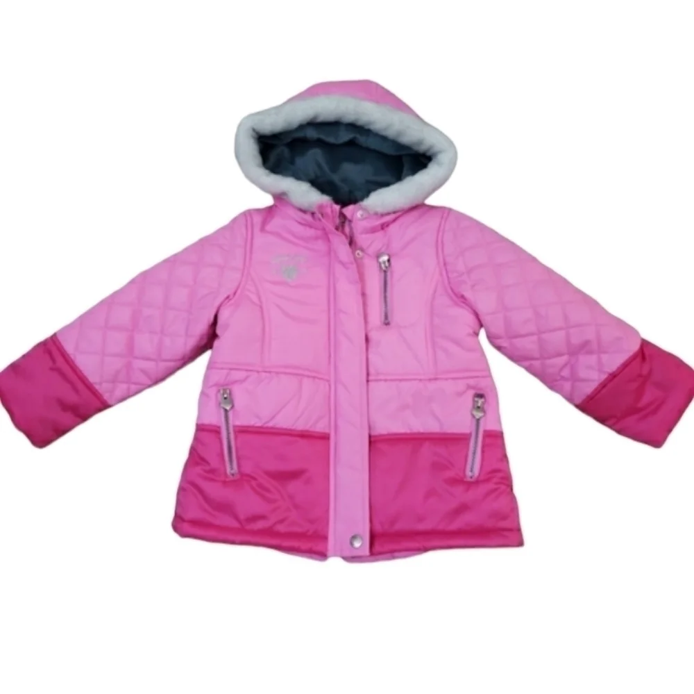Osh Kosh B'gosh Girls Hooded Puffer Coat Size S(4) Pink Nylon Lining.
